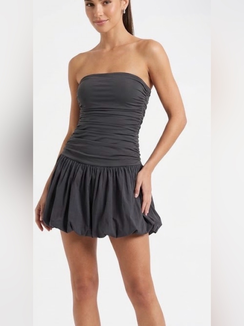 TCEC Charcoal Bubble Mini Skirt Dress - Dark Gray Strapless